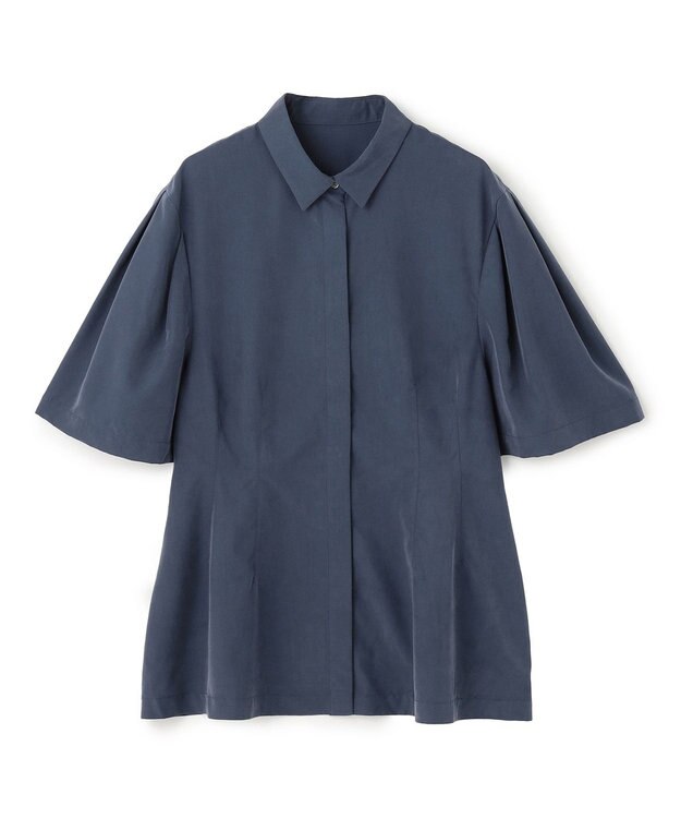 UNFILO L フィブリル ペプラムブラウス ディープブルー