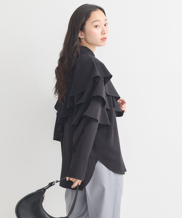 earth music&ecology アシメラッフルシャツ Black