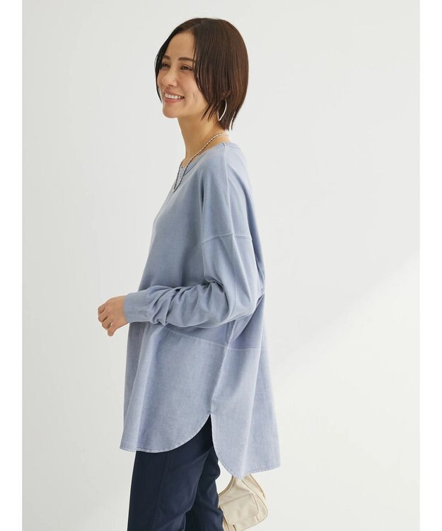 Green Parks ピグメントドッキングスリットデザインチュニック Sax