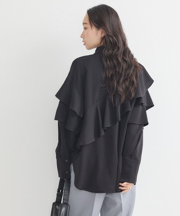 earth music&ecology アシメラッフルシャツ Black