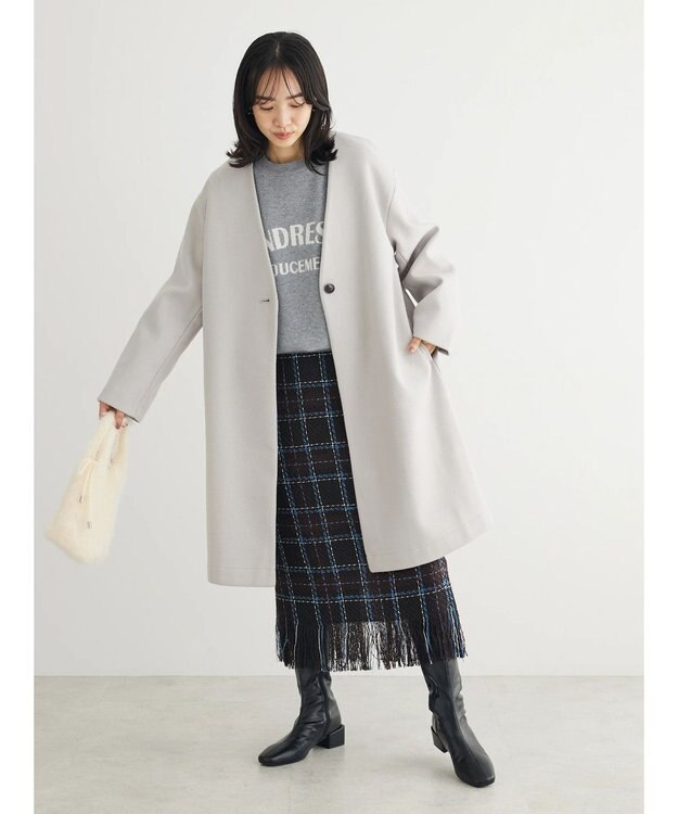 Green Parks 洗えるＶネックミディ丈コート Light Gray