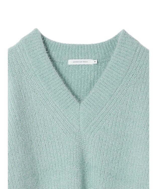 AMERICAN HOLIC モールヤーン片畦Ｖネックニットプルオーバー Mint