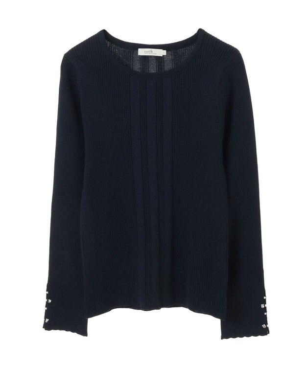 earth music&ecology パール＆ビジュースリーブプルオーバー Navy