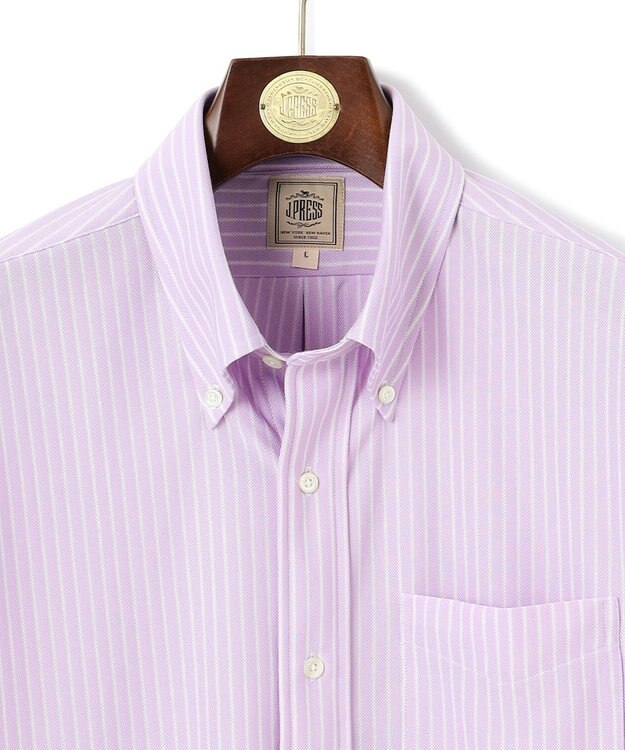 J.PRESS MEN 酷暑の清潔感もこれ一枚で【吸水速乾 / 抗菌防臭 / 防シワ】【J.PRESS OXFORD JERSEY】カノコインレイストライプ 半袖シャツ / B.D. ライラック系1