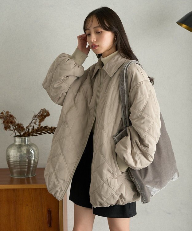 earth music&ecology ダブルステッチキルティングコート Beige