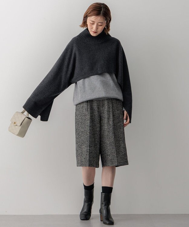 23区 S ヘリンボーンループツイード ハーフパンツ ブラック系