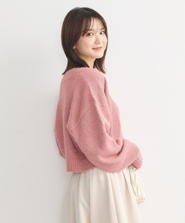 earth music&ecology ＳＥＴ２点スパンコールニットボレロ×タンク Pink