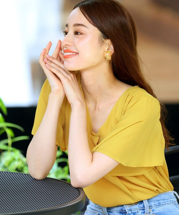 Tiaclasse 【洗える】シフォンフレアスリーブブラウス イエロー