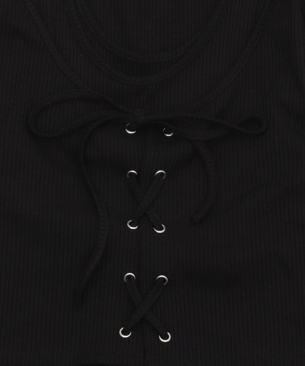 WEGO レイヤード風レースアップトップス ブラック