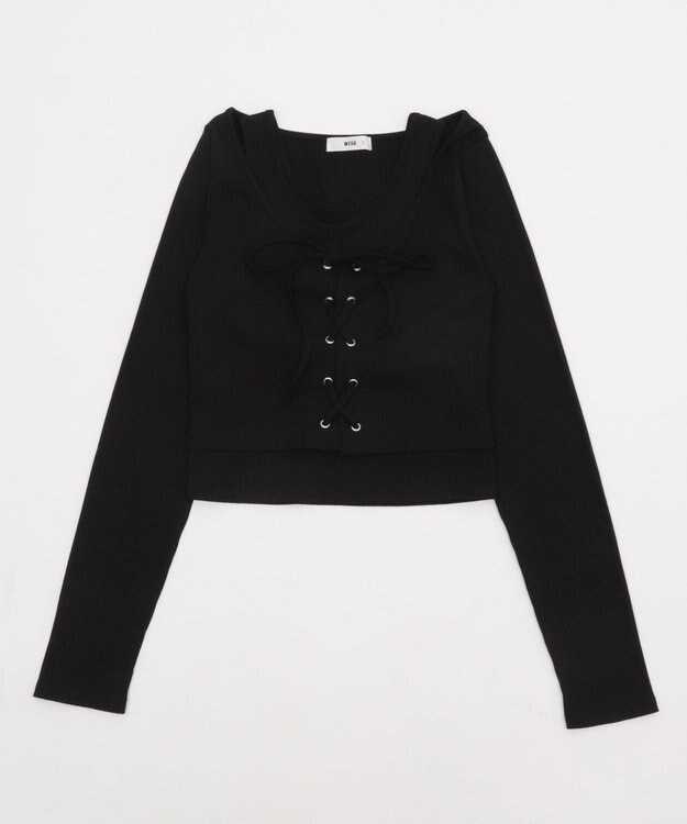 WEGO レイヤード風レースアップトップス ブラック