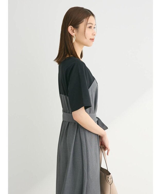 Green Parks 共ベルト付きビスチェ風ドッキングワンピース Gray Mixture