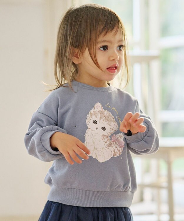 ANY KIDS アニマルプリントトレーナー サックスブルー×ネコ