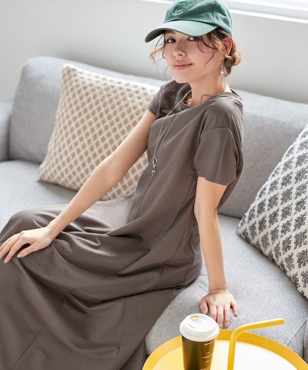 Tiaclasse 【接触冷感・洗える】イージーカットソーロングワンピース ブラウン