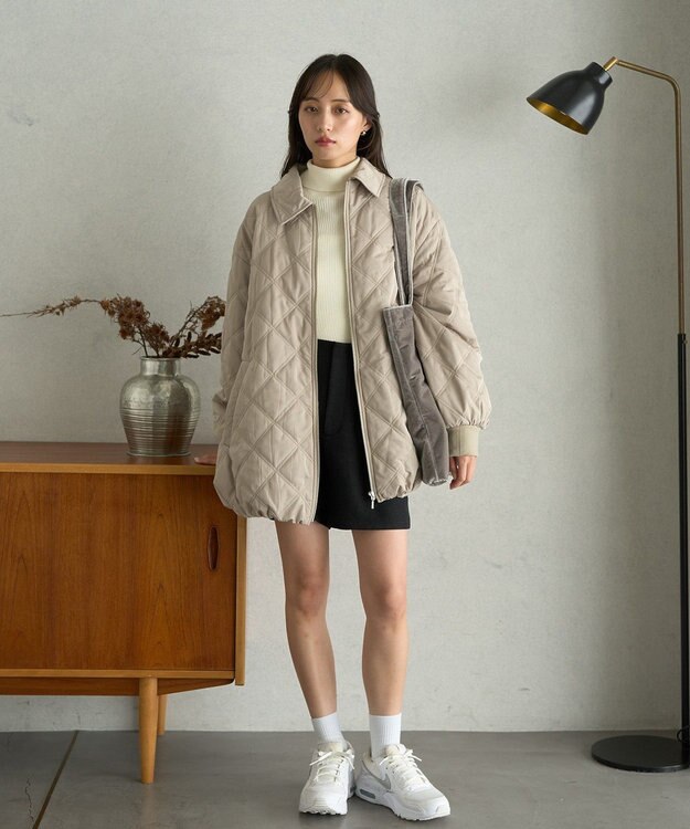 earth music&ecology ダブルステッチキルティングコート Beige