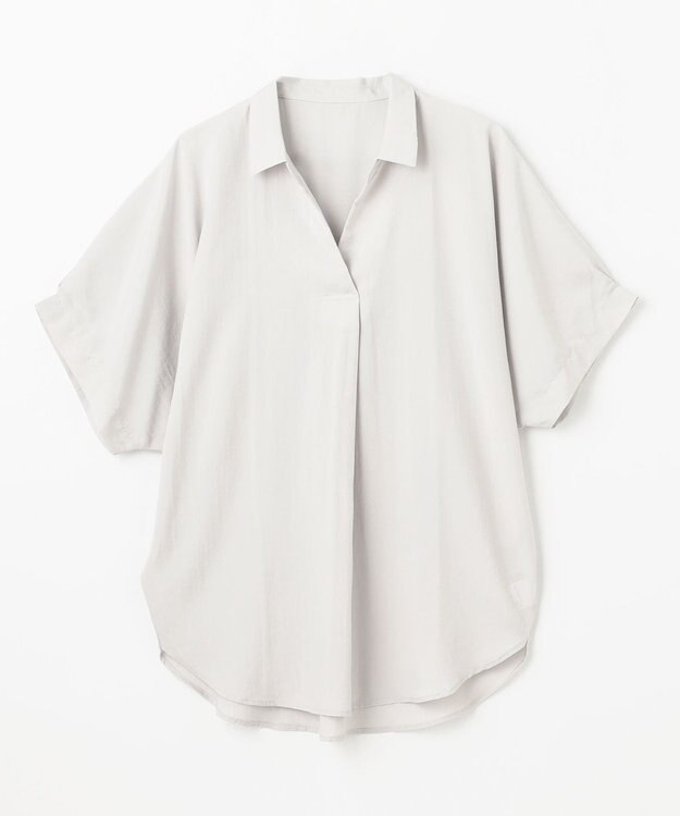 ANY 【新色追加】スキッパーネック袖タックブラウス ライトグレー