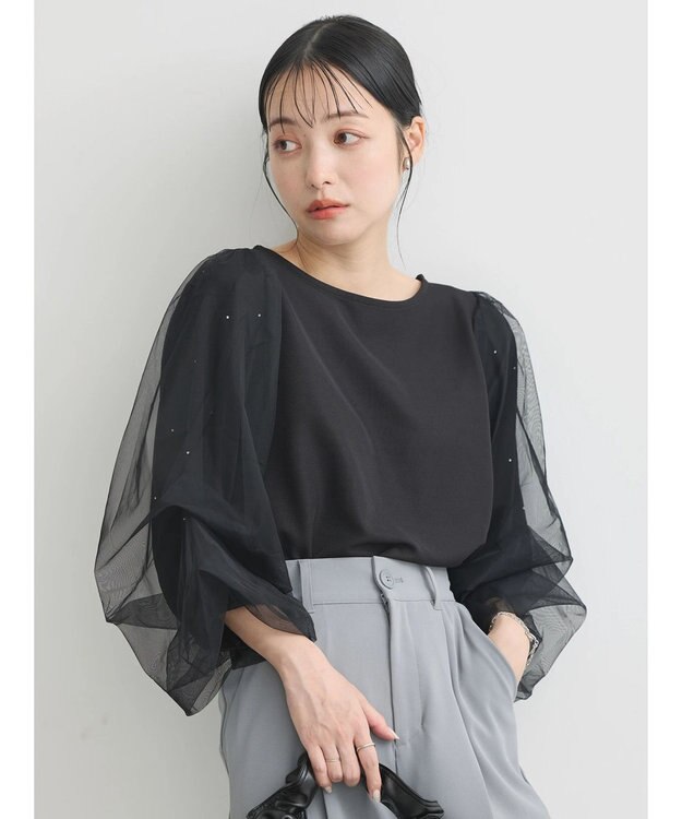 earth music&ecology キラキラストーンプルオーバー Black