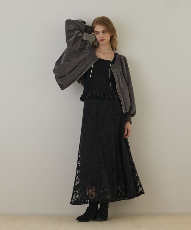 GRACE CONTINENTAL バルーンモールカットカーディガン グレー