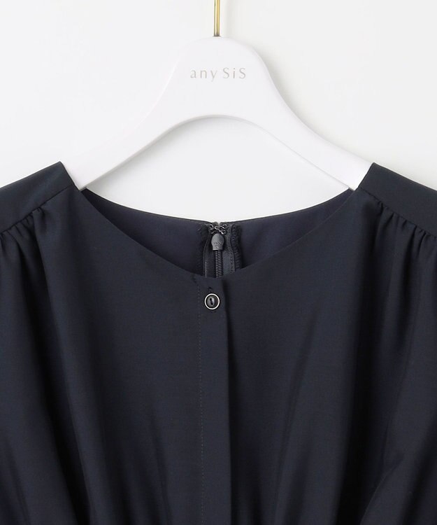 ANY SIS 【洗える】ピンタックハイウエスト ワンピース ネイビー