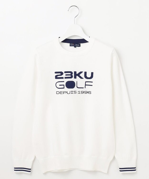 23区GOLF 【WOMEN】【ウォッシャブル】ロゴインターシャ ポリエステルニット ホワイト系