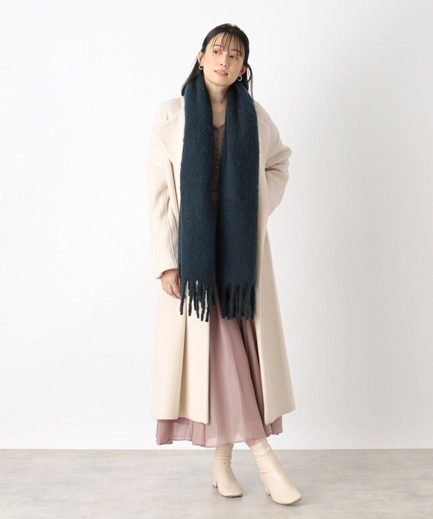 MOONBAT 【WEB限定】FURLA ウール混シャギー無地マフラー/幅40cm ネイビーブルー