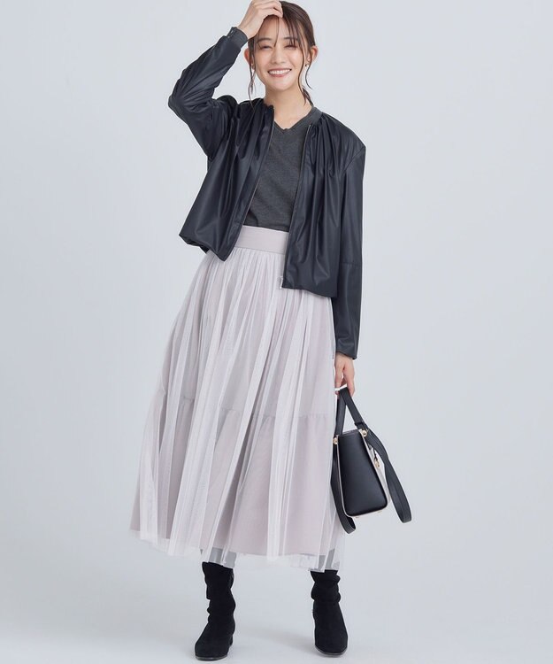 組曲 L レザーライクライト ブルゾン ブラック系