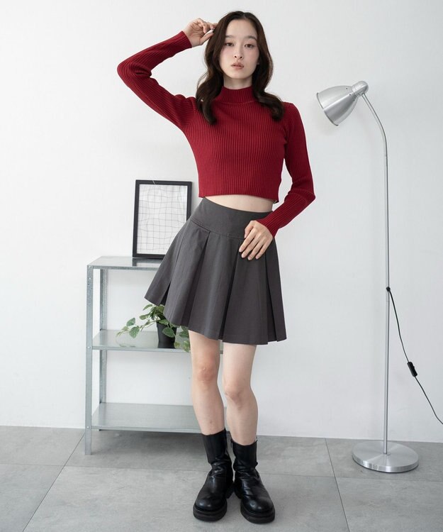 WEGO 【2025年秋冬新作】リブハイネックショートニット レッド