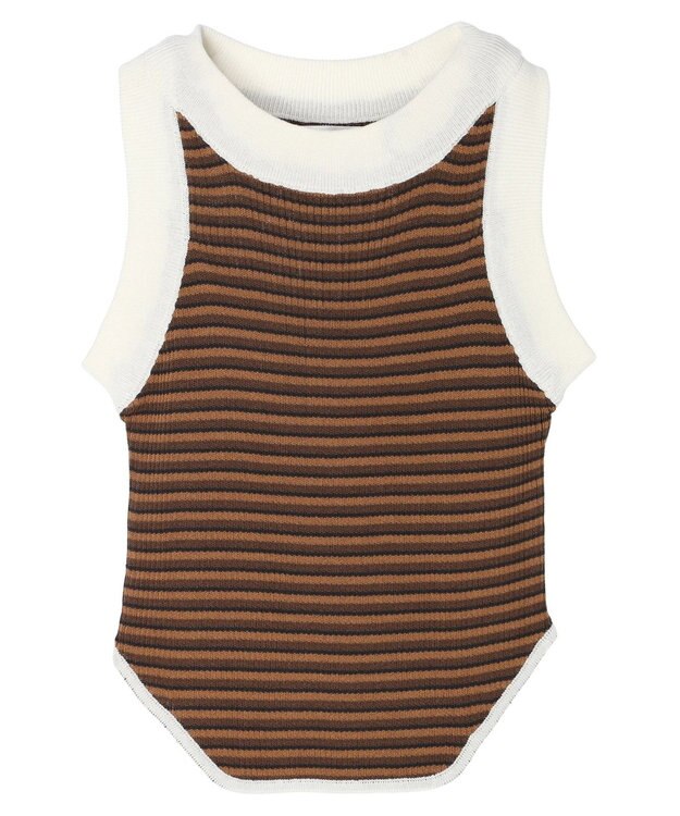 Green Parks デザインヘム配色ニットタンクトップ Brown