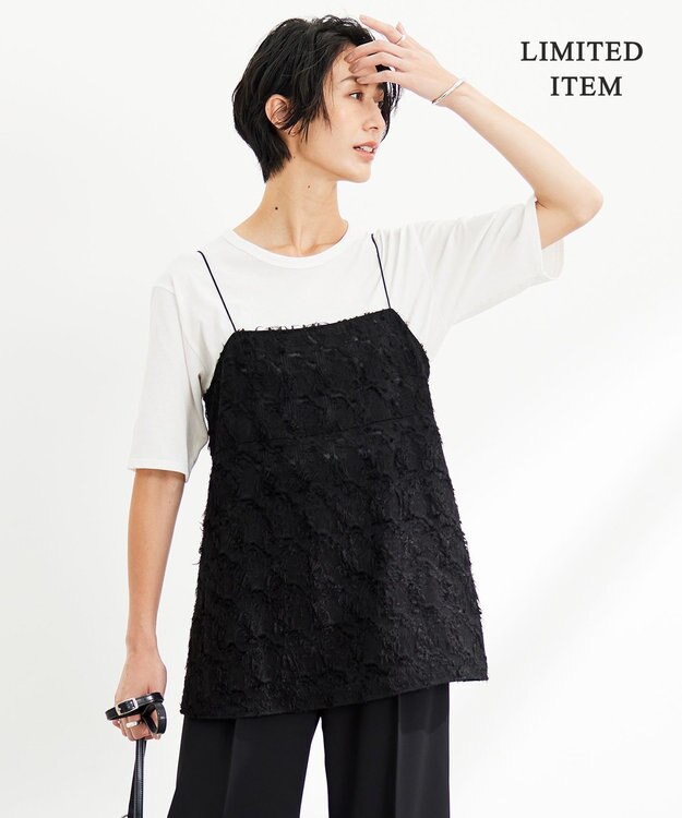 ICB 【WEB限定】 ハンドトゥースジャガード キャミブラウス ブラック系