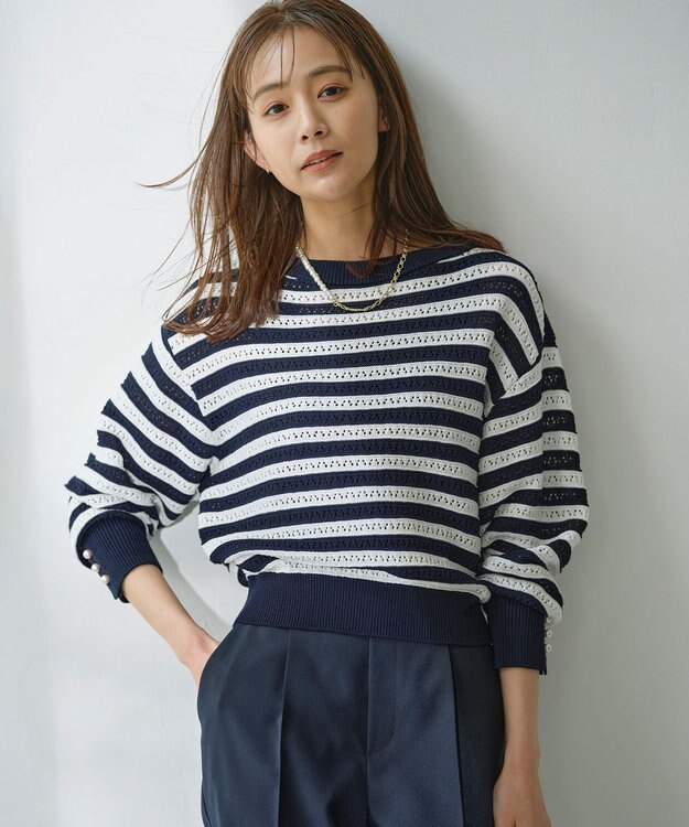 組曲 編地切替ドルマンプルオーバー ニット ネイビー×オフ系1