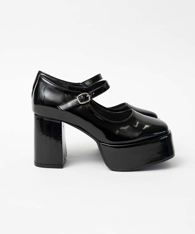 WEGO ボリュームヒールストラップシューズ ブラック