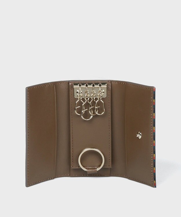 Paul Smith ブライトストライプトリムSS24 キーケース ブラウン