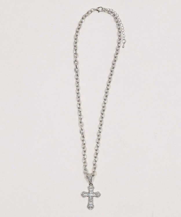 WEGO Lクロスビジューネックレス シルバー