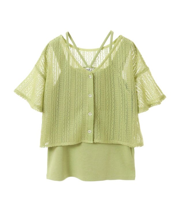 earth music&ecology ＳＥＴ２点レースカーディガン＋レイヤードインナー Lime Green