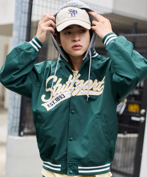 WEGO 【ユニセックス着用ITEM】2WAYフードワッペンスタジャン ダークグリーン