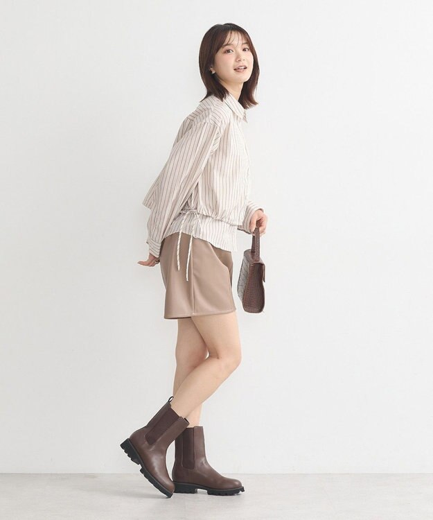 earth music&ecology Ｓｅｔ２点　ドロストショートシャツ＋キャミブラウス Beige