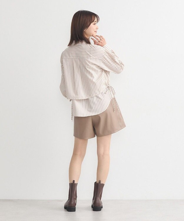 earth music&ecology Ｓｅｔ２点　ドロストショートシャツ＋キャミブラウス Beige