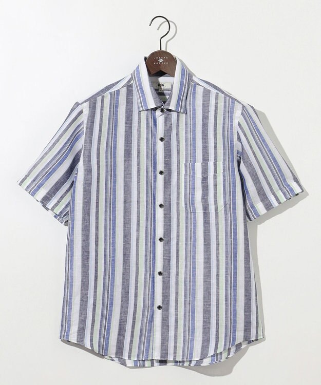 JOSEPH ABBOUD 【キングサイズ・麻100％・軽い・涼しい】 モイスチャーリネンストライプシャツ ダルブルー系2