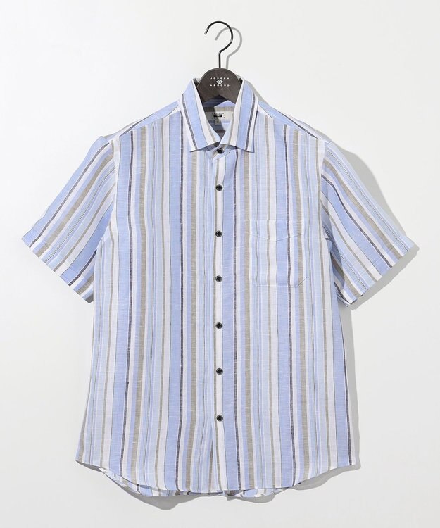 JOSEPH ABBOUD 【麻100％・軽い・涼しい】 モイスチャーリネンストライプシャツ サックスブルー系2