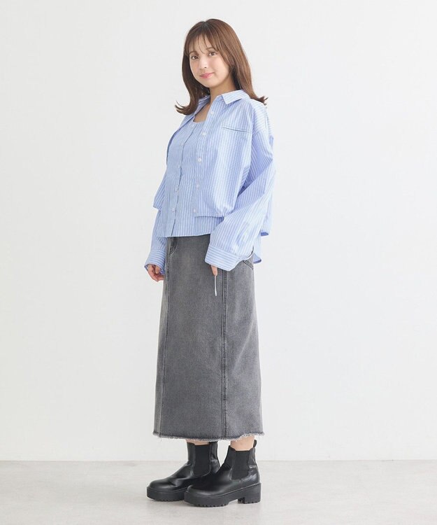 earth music&ecology Ｓｅｔ２点　ドロストショートシャツ＋キャミブラウス Light Blue