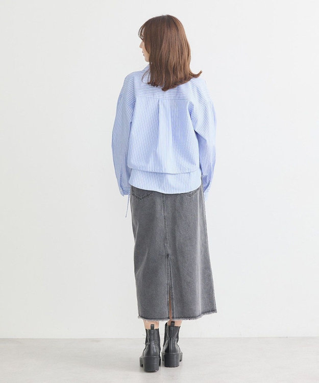 earth music&ecology Ｓｅｔ２点　ドロストショートシャツ＋キャミブラウス Light Blue