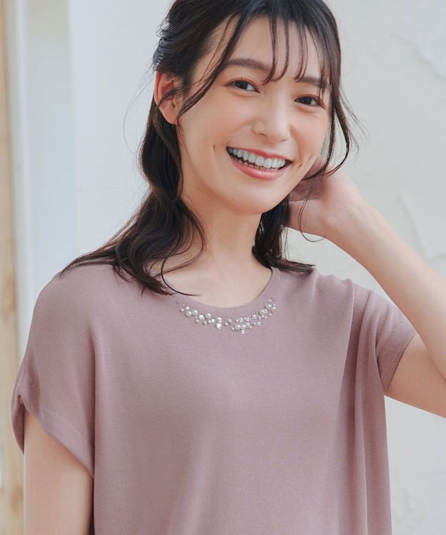 Tiaclasse L 【洗える】ビジュー付きフレンチニット ピンク