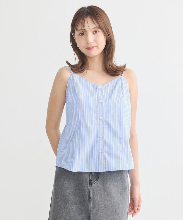 earth music&ecology Ｓｅｔ２点　ドロストショートシャツ＋キャミブラウス Light Blue