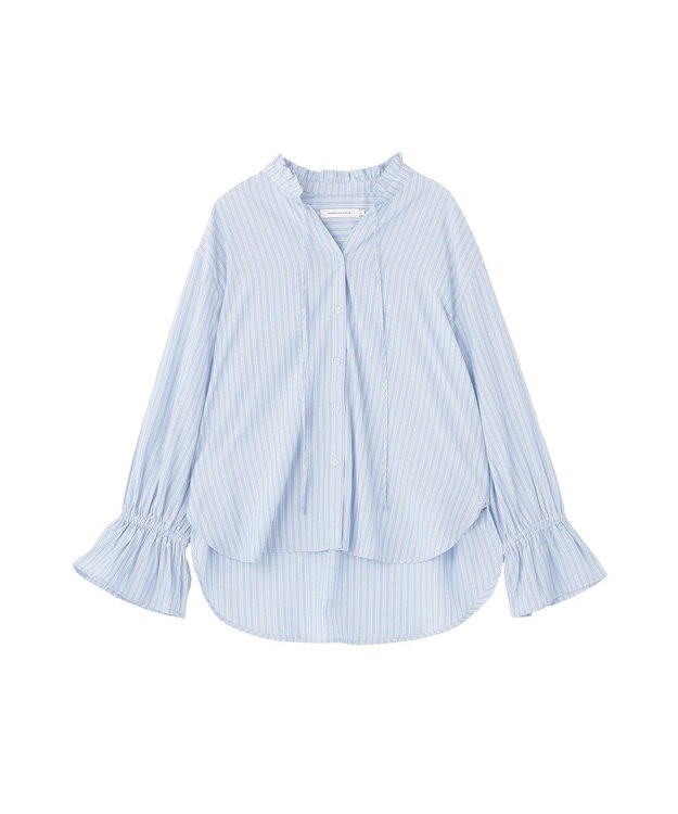 AMERICAN HOLIC スタンドフリルストライプスキッパーブラウス Sax
