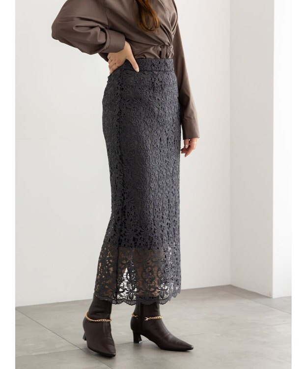 Te chichi ケミカルレースナロースカート《2025Autumn catalog vol.2 item》 チャコールグレー