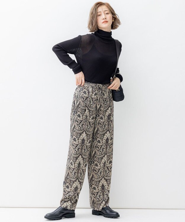 23区 【洗える】フレンチペイズリーサテン ワイドパンツ ブラック系5