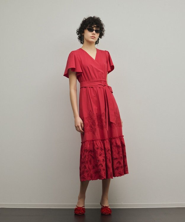 GRACE CONTINENTAL カットワーク刺繍ワンピース レッド