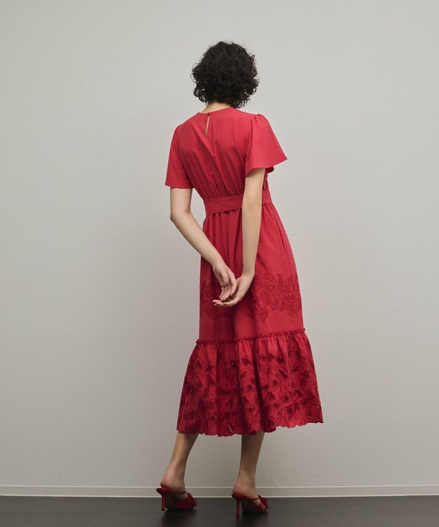 GRACE CONTINENTAL カットワーク刺繍ワンピース レッド