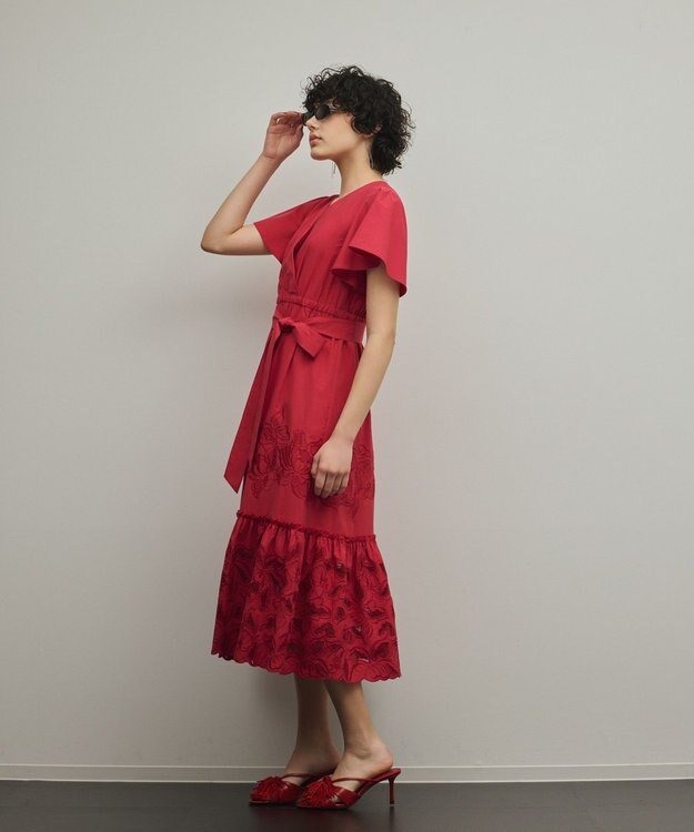 GRACE CONTINENTAL カットワーク刺繍ワンピース レッド