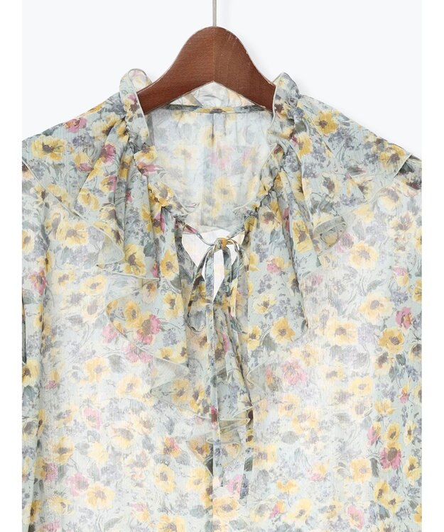 Te chichi フラワープリントフリルブラウス グレー