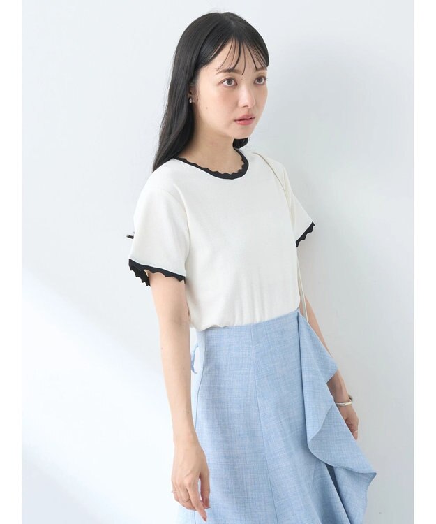 earth music&ecology バイカラースカラッププルオーバー Ivory